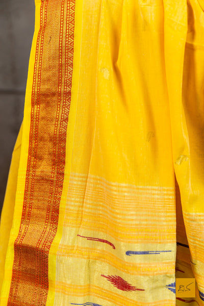 Hamsini- Yellow Paithani Cotton Handwoven Saree