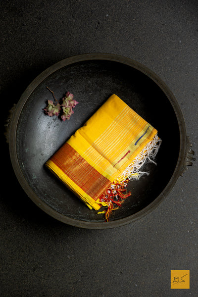 Hamsini- Yellow Paithani Cotton Handwoven Saree