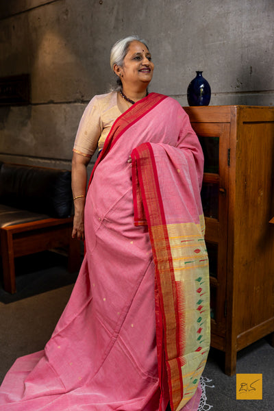 Harini- Pink Paithani Cotton Handwoven Saree