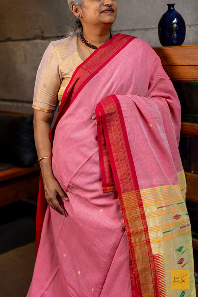 Harini- Pink Paithani Cotton Handwoven Saree