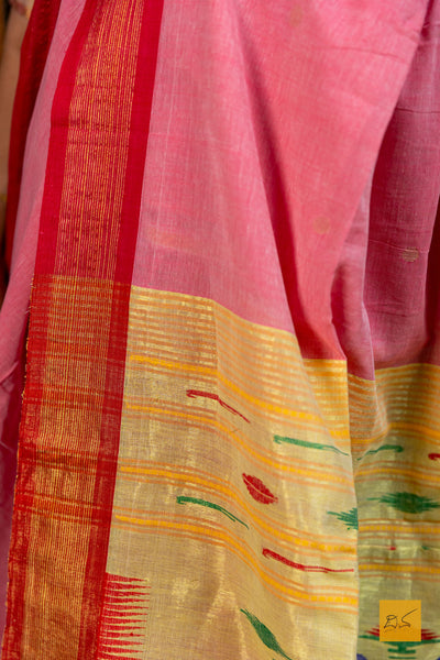 Harini- Pink Paithani Cotton Handwoven Saree