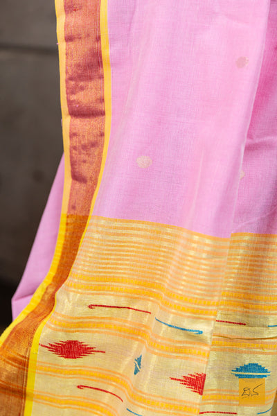 Hasini- Baby Pink Paithani Cotton Handwoven Saree