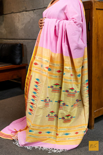 Hasini- Baby Pink Paithani Cotton Handwoven Saree