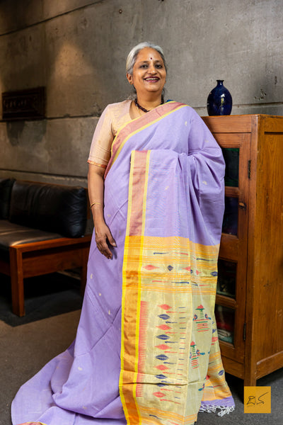 Hitaishi- Lavender Paithani Cotton Handwoven Saree