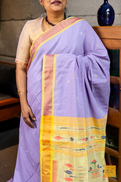 Hitaishi- Lavender Paithani Cotton Handwoven Saree