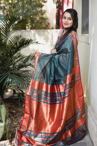 Medini Maheshwari Silk Cotton Handwoven Saree