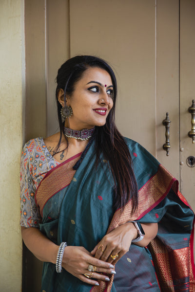 Medini Maheshwari Silk Cotton Handwoven Saree