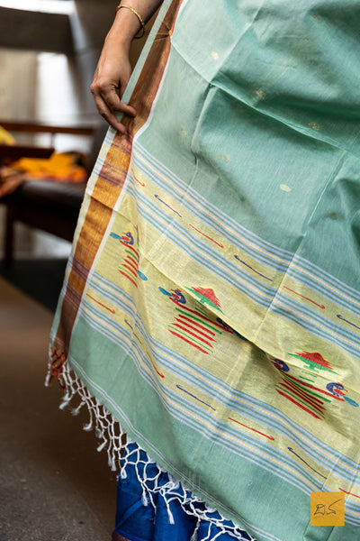 Rithika- Green Paithani Cotton Handwoven Dupatta