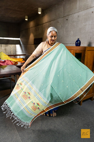 Rithika- Green Paithani Cotton Handwoven Dupatta