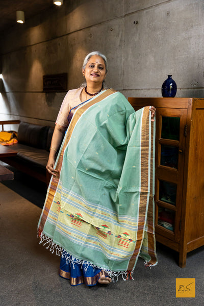 Rithika- Green Paithani Cotton Handwoven Dupatta