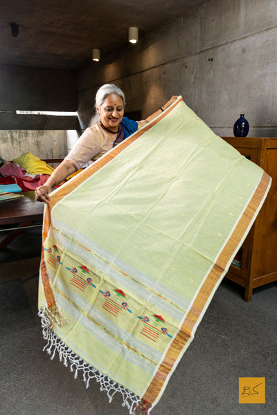 Rakshita- Yellow Paithani Cotton Handwoven Dupatta