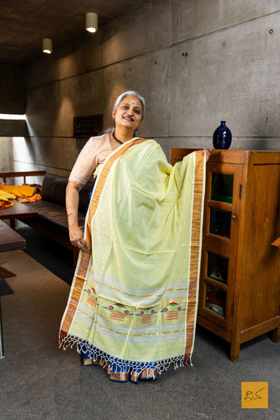Rakshita- Yellow Paithani Cotton Handwoven Dupatta