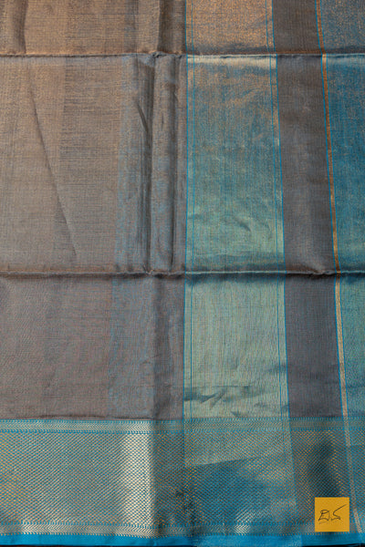 Niranthara- Grey-Blue Tissue Maheshwari Silk Cotton Handwoven Saree