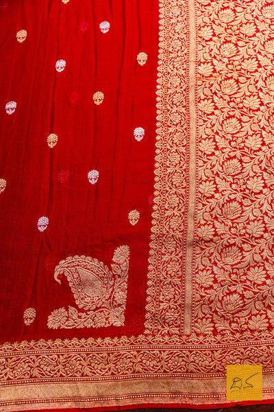 Rudrapriya- Red Banarasi Georgette Handwoven Saree