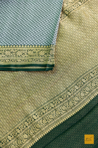 Nandana- Grey & Green Banarasi Georgette Handwoven Saree