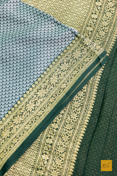 Nandana- Grey & Green Banarasi Georgette Handwoven Saree