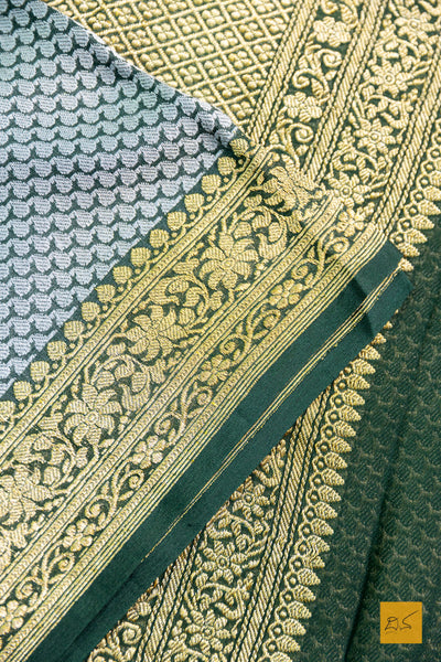 Nandana- Grey & Green Banarasi Georgette Handwoven Saree