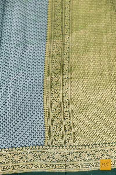 Nandana- Grey & Green Banarasi Georgette Handwoven Saree