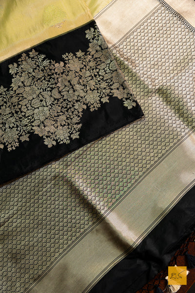 Mandakini- Cream & Black Banarasi Tissue Katan Silk Handwoven Saree