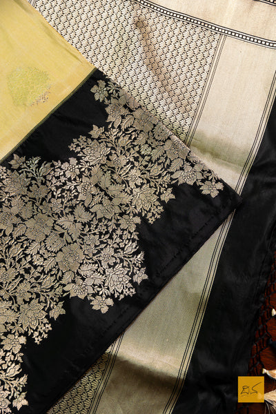 Mandakini- Cream & Black Banarasi Tissue Katan Silk Handwoven Saree