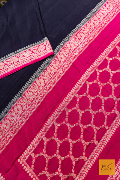 Rohini- Black-Pink Banarasi Georgette Handwoven Saree