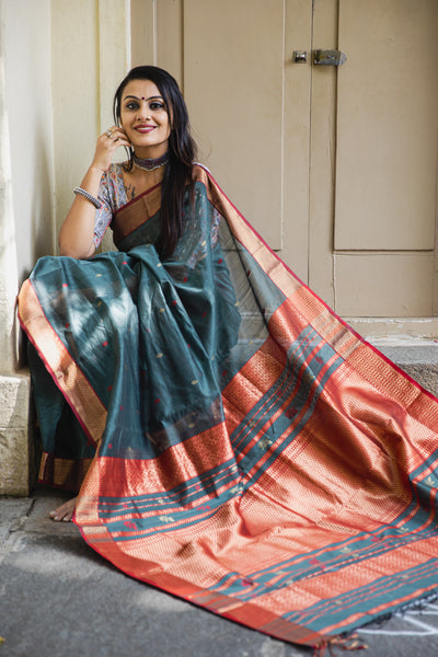 Medini Maheshwari Silk Cotton Handwoven Saree