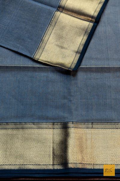 Brunda- Navy Blue Tissue Maheshwari Silk Cotton Handwoven Saree
