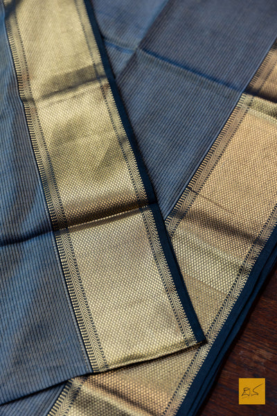 Brunda- Navy Blue Tissue Maheshwari Silk Cotton Handwoven Saree
