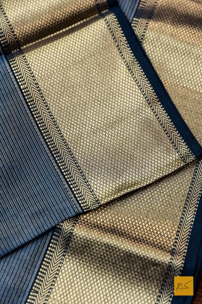 Brunda- Navy Blue Tissue Maheshwari Silk Cotton Handwoven Saree