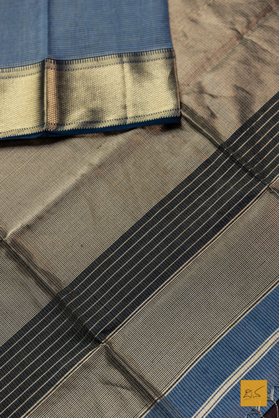 Brunda- Navy Blue Tissue Maheshwari Silk Cotton Handwoven Saree