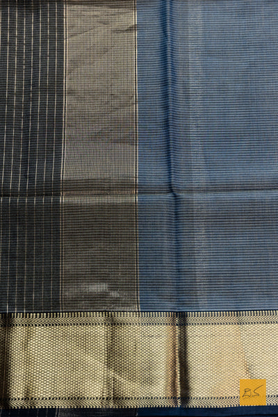 Brunda- Navy Blue Tissue Maheshwari Silk Cotton Handwoven Saree