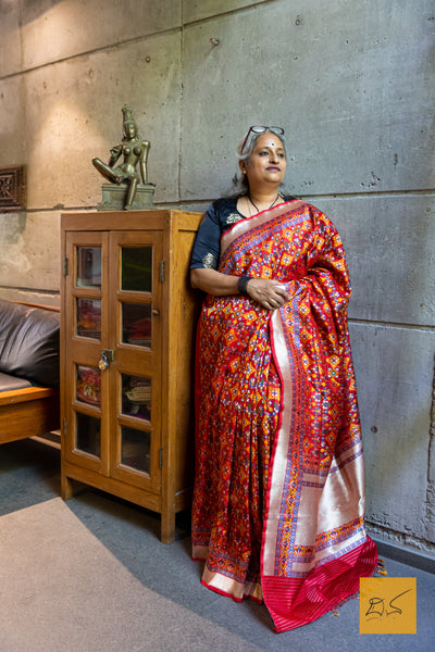 Dhanya - Red Banarasi Katan Silk Patola Handwoven Saree