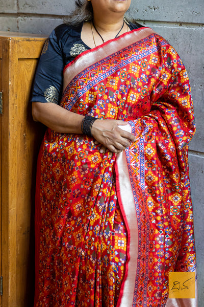 Dhanya - Red Banarasi Katan Silk Patola Handwoven Saree