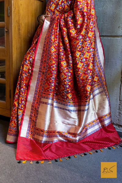 Dhanya - Red Banarasi Katan Silk Patola Handwoven Saree