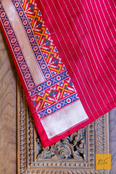 Dhanya - Red Banarasi Katan Silk Patola Handwoven Saree