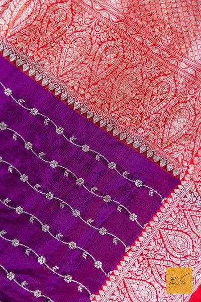 Purple & Red Banarasi Katan Silk Handwoven Saree