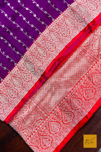 Purple & Red Banarasi Katan Silk Handwoven Saree