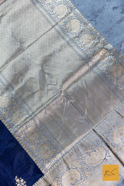 Blue & Grey Banarasi Katan Silk Handwoven Saree