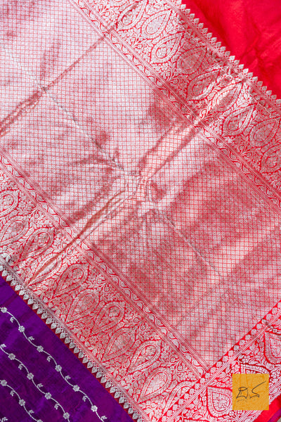 Purple & Red Banarasi Katan Silk Handwoven Saree