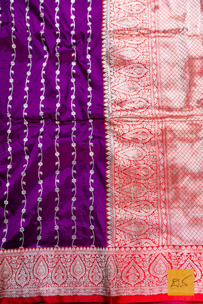 Purple & Red Banarasi Katan Silk Handwoven Saree