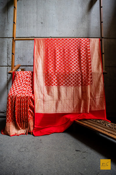 As the name suggests, it will be your loved one.  A banarasi georgette saree in red colour with bandhej. A saree apt for the upcoming weddings and festivals.