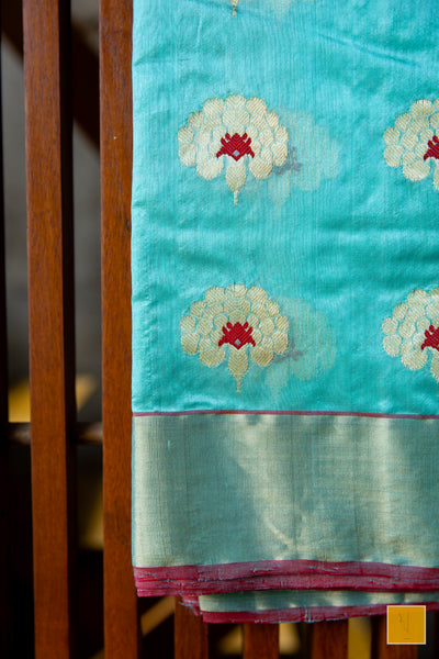 This is a gorgeous Handwoven Chanderi Silk Saree With Meenakari Buttas. New trend of Silk Saree designs, Silk Saree for artists, art lovers, architects, saree lovers, Saree connoisseurs, musicians, dancers, doctors, Silk Saree, indian saree images, latest sarees with price, only saree images, new Silk saree design.