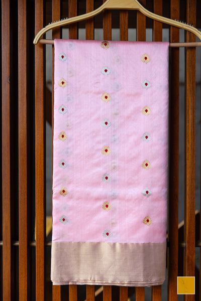 This is a gorgeous Handwoven Chanderi Silk Saree With Meenakari Buttas. New trend of Silk Saree designs, Silk Saree for artists, art lovers, architects, saree lovers, Saree connoisseurs, musicians, dancers, doctors, Silk Saree, indian saree images, latest sarees with price, only saree images, new Silk saree design.