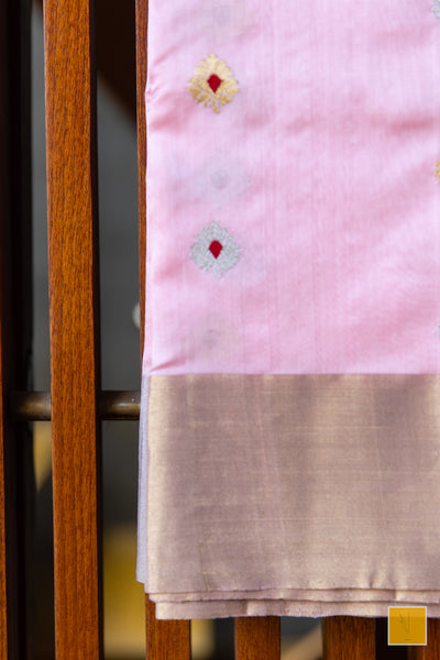 This is a gorgeous Handwoven Chanderi Silk Saree With Meenakari Buttas. New trend of Silk Saree designs, Silk Saree for artists, art lovers, architects, saree lovers, Saree connoisseurs, musicians, dancers, doctors, Silk Saree, indian saree images, latest sarees with price, only saree images, new Silk saree design.