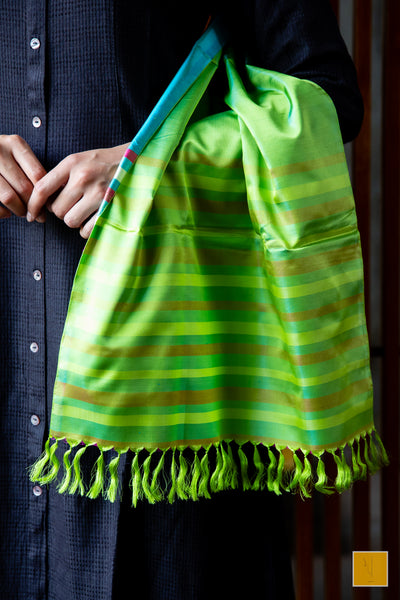 Ichha - Blue & Green Banarasi Jamewar Silk Handwoven Dupatta