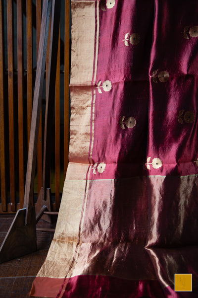 This is a gorgeous Handwoven Chanderi Silk Saree With Meenakari Buttas. New trend of Silk Saree designs, Silk Saree for artists, art lovers, architects, saree lovers, Saree connoisseurs, musicians, dancers, doctors, Silk Saree, indian saree images, latest sarees with price, only saree images, new Silk saree design.