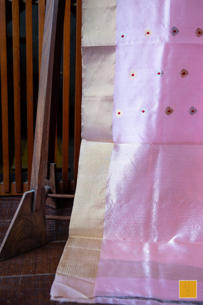 This is a gorgeous Handwoven Chanderi Silk Saree With Meenakari Buttas. New trend of Silk Saree designs, Silk Saree for artists, art lovers, architects, saree lovers, Saree connoisseurs, musicians, dancers, doctors, Silk Saree, indian saree images, latest sarees with price, only saree images, new Silk saree design.