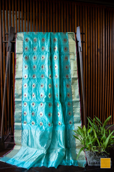 This is a gorgeous Handwoven Chanderi Silk Saree With Meenakari Buttas. New trend of Silk Saree designs, Silk Saree for artists, art lovers, architects, saree lovers, Saree connoisseurs, musicians, dancers, doctors, Silk Saree, indian saree images, latest sarees with price, only saree images, new Silk saree design.