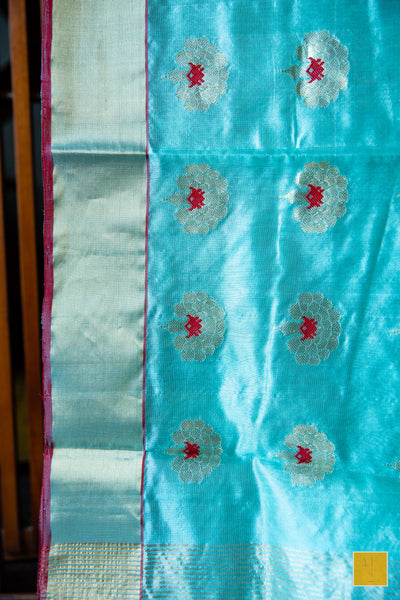 This is a gorgeous Handwoven Chanderi Silk Saree With Meenakari Buttas. New trend of Silk Saree designs, Silk Saree for artists, art lovers, architects, saree lovers, Saree connoisseurs, musicians, dancers, doctors, Silk Saree, indian saree images, latest sarees with price, only saree images, new Silk saree design.