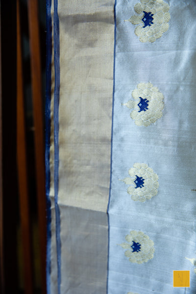 This is a gorgeous Handwoven Chanderi Silk Saree With Meenakari Buttas. New trend of Silk Saree designs, Silk Saree for artists, art lovers, architects, saree lovers, Saree connoisseurs, musicians, dancers, doctors, Silk Saree, indian saree images, latest sarees with price, only saree images, new Silk saree design.